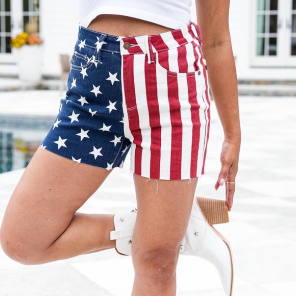 Judy Blue Pants - Judy Blue Americana Red, White, & Blue Patriotic Flag Jean Shorts